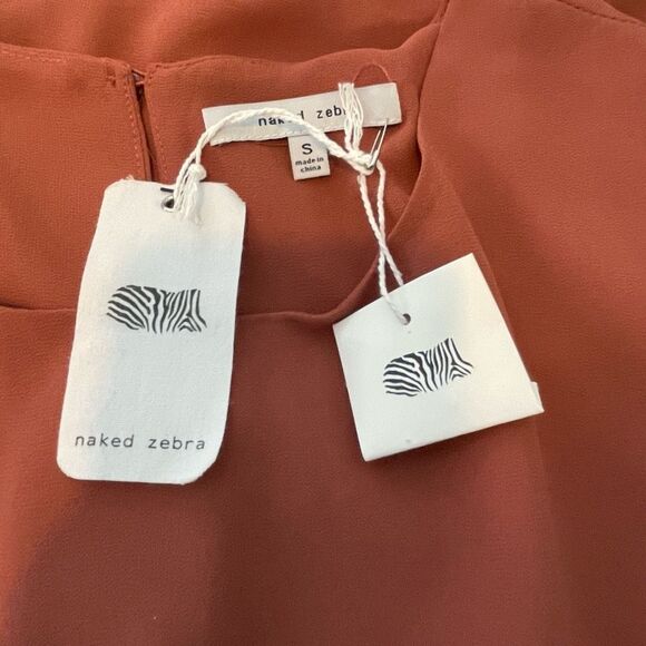 Naked Zebra Pearl Embellished Split Sleeve Blouse Rusty Mauve Flowy Long Sleeve - Picture 7 of 9